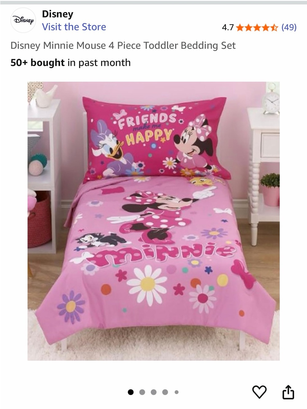 Disney Minnie Mouse Pink Floral Toddler Duvet Cover